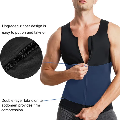 Vista 2 de Eleady Camiseta de compresión para hombre con cremallera para adelgazar el cuerpo, camiseta deportiva sin mangas