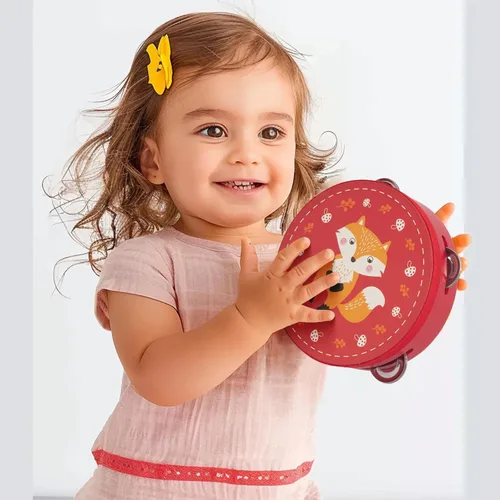 Vista 4 de Panderetas Instrumento Musical para Niños y Adultos, Pandereta de Mano de Madera de 6 Pulgadas con Cascabeles de Metal de Abedul, Instrumento