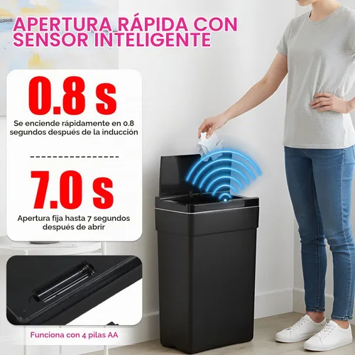 Vista 2 de PayLessHere Basurero de 13 galones / 50 L con tapa, cubo de basura de plástico para cocina, basurero automático sin tacto con sensor de movimiento