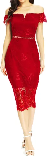 Vista 3 de Women's Elegant Floral Lace Round Neck Short Sleeves Knee Length Bodycon Cocktail Lace Dress