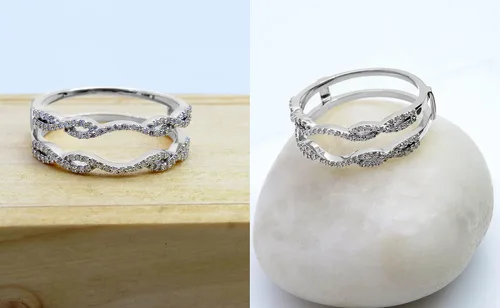 Vista 3 de Dazzlingrock Collection Anillo de boda con doble realzador de diamantes blancos redondos de 0.35 quilates en oro macizo de 10 quilates