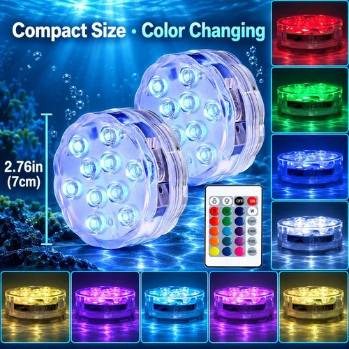 Vista 3 de AquaMiracle Luces LED sumergibles con mando a distancia, impermeables, operadas por batería, luces multicolor que cambian de color para jacuzzi