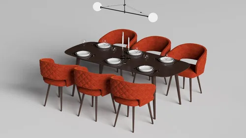 Vista 8 de Ottomanson Juego de 2 sillas de comedor, color naranja Palermos Palermos Naranja Con Patas De Madera