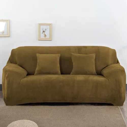 Vista 6 de vctops Funda elástica para sofá de 4 plazas de terciopelo de felpa, 1 pieza, con parte inferior elástica, protector de muebles suave y esponjoso