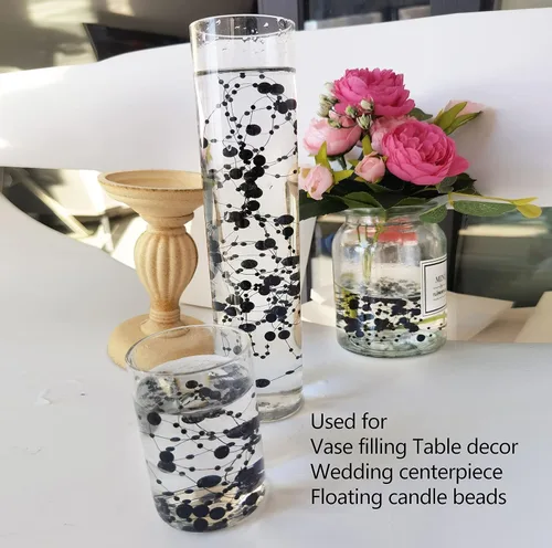 Vista 3 de 50 piezas de cadena de perlas para centro de mesa de velas flotantes, relleno de jarrón de perlas sintéticas negras para decoración de mesa de boda.