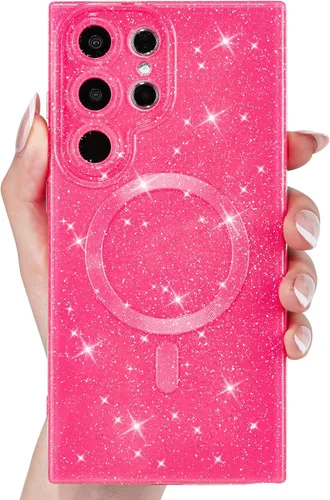Vista 10 de Svanove Funda magnética con purpurina para Samsung Galaxy S22, compatible con Magsafe Cute, brillante, brillante, estética, dura y brillante