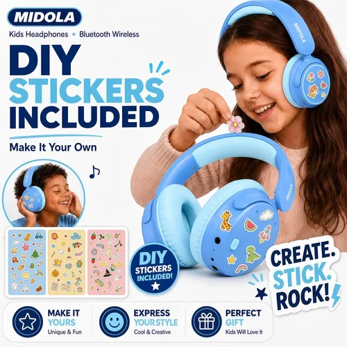 Vista 9 de MIDOLA Auriculares para Niños con Cancelación Activa de Ruido Bluetooth 5.4 Inalámbricos con Volumen Limitado 85/94dB, Carga Rápida Tipo C, Sobre