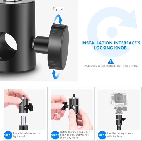 Vista 6 de NEEWER Adaptador rápido convertidor con tornillo de 1/4 de pulgada, paquete de 2 adaptadores de punta de soporte de luz multifuncionales, se adapta