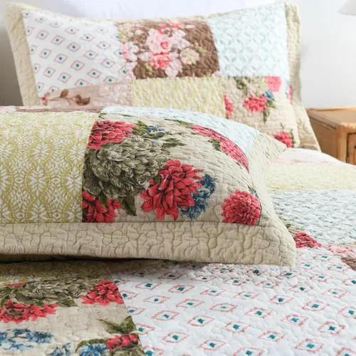 Vista 6 de ABREEZE Juego de edredón de retazos, ropa de cama tamaño Queen, reversible, transpirable, colorido, colcha acolchada floral con fundas de almohada