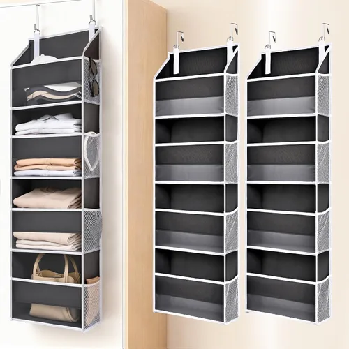 Vista 23 de ULG Organizador para colgar sobre la puerta, 5 niveles extra grande con 10 bolsillos de malla, capacidad de 100 libras, organizador de puerta Beige