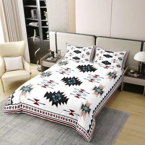 Vista 2 de Funda de edredón 100% algodón estilo bohemio del suroeste – Funda de edredón étnica tribal flecha – Juego de decoración de dormitorio completo
