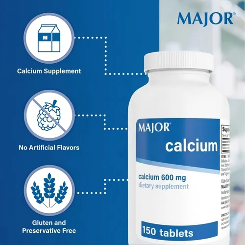 Vista 5 de Major Tabletas de calcio de 600 mg - Suplemento de calcio - 150 unidades (1 paquete)