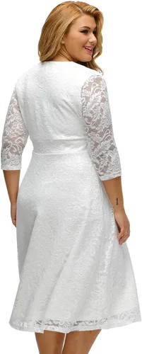 Vista 4 de Vestido de fiesta de boda formal de encaje elegante para mujer, talla grande
