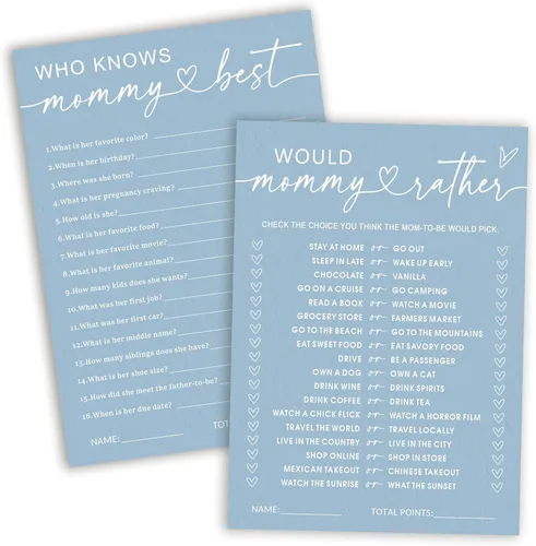 Vista 9 de Divertidos juegos de baby shower, trivia para bebés y alfabeto, juegos de doble cara, ideas de decoración de fiesta azul minimalismo, 25 piezas de 5
