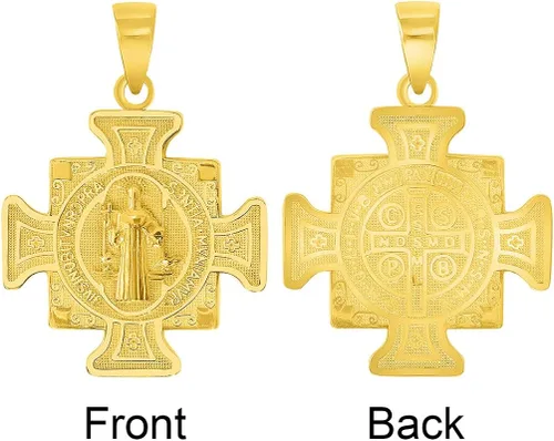 Vista 2 de Colgante de oro amarillo macizo de 14 k con cruz del Santo Padre San Benito (reversible), Oro amarillo, no aplica