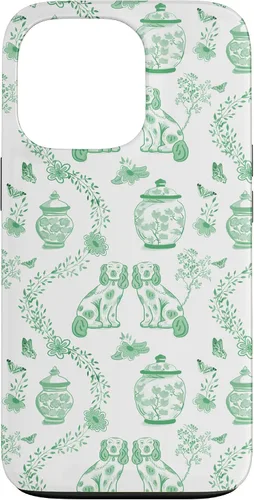 Vista 10 de Funda para iPhone XS Max Preppy Green & White Toile Chinoiserie Dogs and Ginger Jars