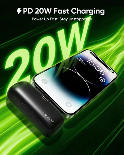 Vista 5 de Kuulaa Cargador portátil pequeño para iPhone con cable Lightning integrado de 5000 mAh, batería externa de carga rápida para iPhone 14/13/13