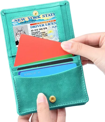 Vista 6 de XEYOU Funda para tarjetas de crédito, tarjetero para tarjetas de crédito, pequeña cartera de bolsillo frontal para mujer, Verde, Moderno