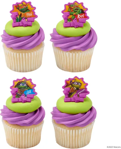 Vista 7 de DecoPac Anillos de poder de tortugas ninja mutantes adolescentes, decoraciones de cupcakes para fiestas de cumpleaños, pasteles y celebraciones
