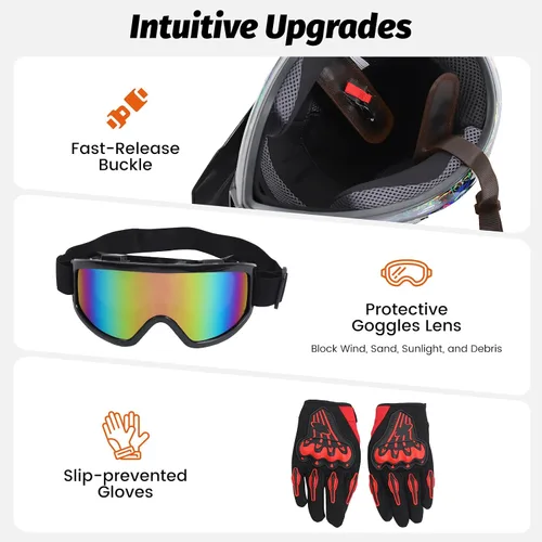 Vista 3 de Guantes para niños, lentes para motociclista y casco para manejar fuera de pista, para niños, para motocross, aprobados por el DOT, para carreras, M