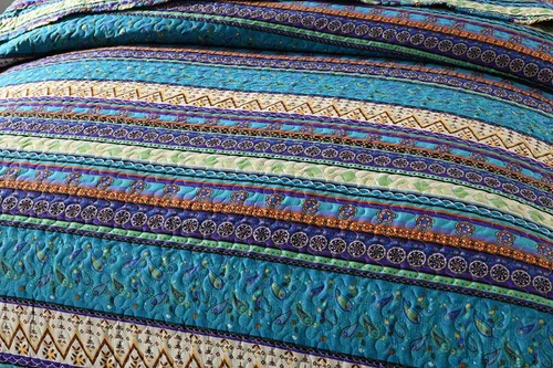 Vista 7 de MarCielo Juego de ropa de cama bohemia, colcha acolchada de 3 piezas, azul, King, poliéster