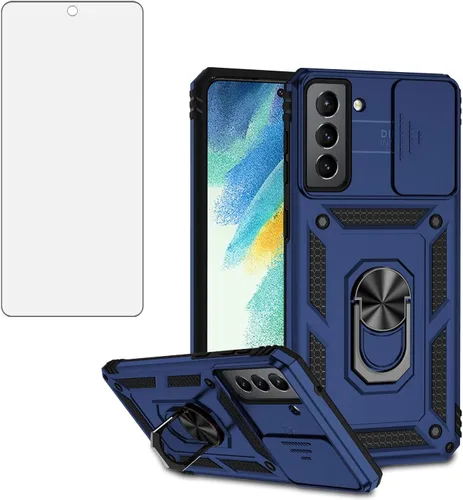 Vista 10 de Asuwish Funda de teléfono para Samsung Galaxy S21 FE 5G con protector de pantalla de vidrio templado y soporte delgado, funda protectora híbrida