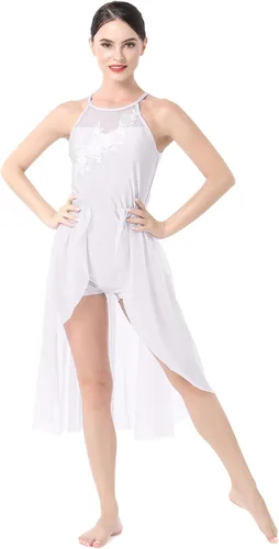 Vista 5 de Vestido de baile lírico para mujer, diseño de flor halter, disfraz de baile contemporáneo, vestido de ballet para adultos