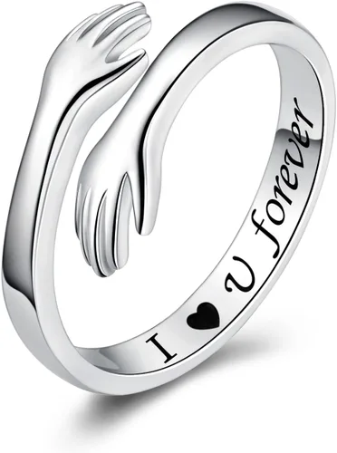 Vista 64 de Anillos de abrazo de plata esterlina S925 para mujeres, adolescentes y niñas, anillo ajustable para nieta, hija, esperanza, promesa, amistad, anillo