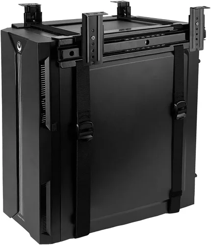 Vista 8 de Soporte de PC para debajo del escritorio con esponja antiarañazos, soporte ajustable para CPU para torre de computadora (negro, fijo)