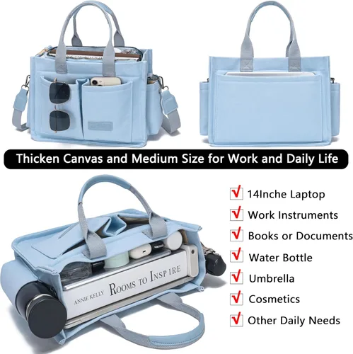 Vista 4 de Bolso de lona para mujer, bolsos cruzados para mujer, bolsos de trabajo para computadora portátil, bolso grande de mano para enfermera o profesora