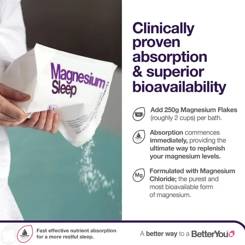 Vista 5 de BetterYou Magnesium Sleep Mineral Bath Flakes – Sales de baño minerales para la relajación muscular – Remojo muscular calmante para el dolor