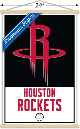 Vista 3 de Trends International NBA Houston Rockets - Póster de pared con logotipo 21, 22.375 x 34 pulgadas, paquete de impresión prémium y colgador de madera