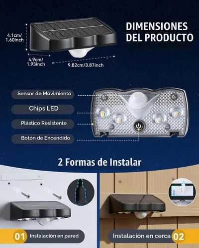 Vista 5 de Paquete de 12 luces solares para valla de cubierta al aire libre