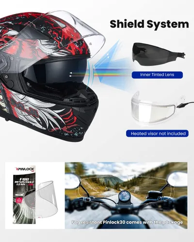 Vista 4 de ILM MIPS Casco de Moto Cara Completa con Inserción Pinlock, Doble Visera Antiniebla, para Carreras, para Hombres y Mujeres, Certificado DOT