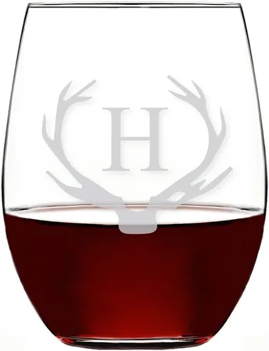 Vista 12 de Antler Initial - Copa de vino sin tallo (15 onzas, letra B, 4 unidades)