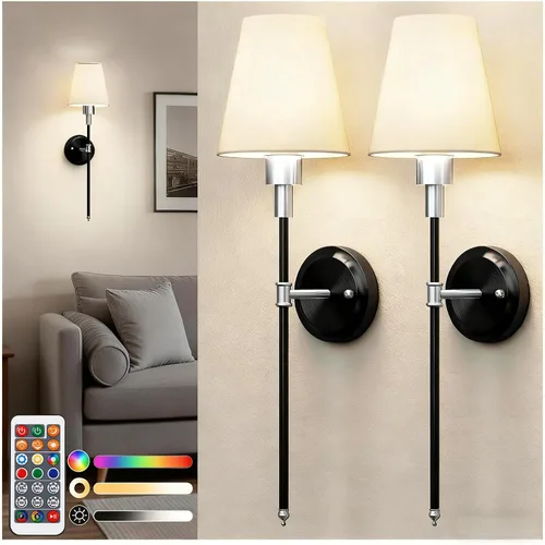 Vista 18 de DORESshop Juego de 2 apliques de pared a pilas, inalámbrico, fácil de instalar, regulables y ajustables, lámpara de pared recargable