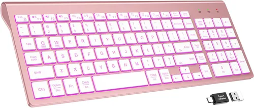 Vista 9 de SABLUTE Teclado Inalámbrico con 7 Luces Traseras de Color, Teclado de Computadora Compacto, Silencioso, Recargable, Inalámbrico, con Teclas