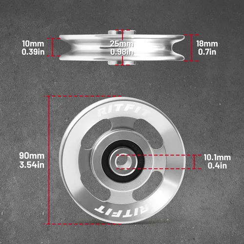 Vista 2 de RitFit Aluminum Pulley Wheel for Gym Equipment, 2PCS/ 6PCS Set Power Rack Pulley Attachment, 90mm Aluminum Alloy Bearing Gym Pulley Wheel for Home