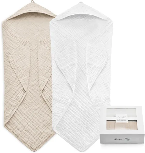 Vista 12 de Toallas de bebé con capucha para recién nacido, 35 x 35 pulgadas, paquete de 3 toallas de baño 100% algodón de muselina para bebé, toallas de playa