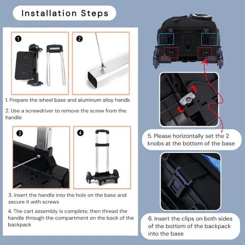 Vista 4 de MITOWERMI Mochila con ruedas para niñas y niños, Negro de 2 ruedas, Mochilas Daypack