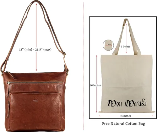 Vista 4 de Mou Meraki Bolso cruzado de cuero genuino y bolsos - Bolso cruzado sobre el hombro para mujer Genuine Leather, Crossover Bag, Over the Shoulder