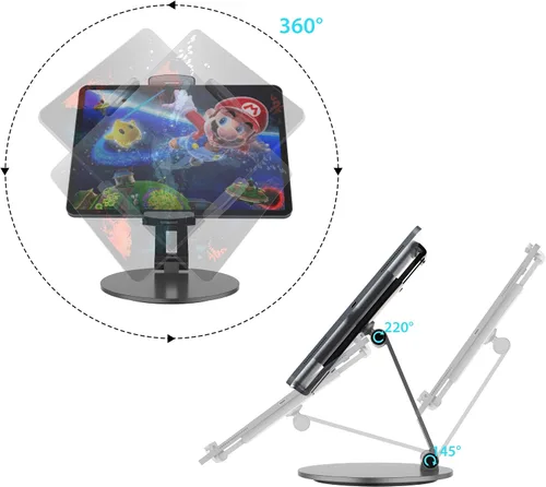 Vista 2 de Stouchi Soporte para iPad 12.9, soporte de tableta con base giratoria 360 grados para iPad Pro y Surface Pro, soporte de escritorio ajustable