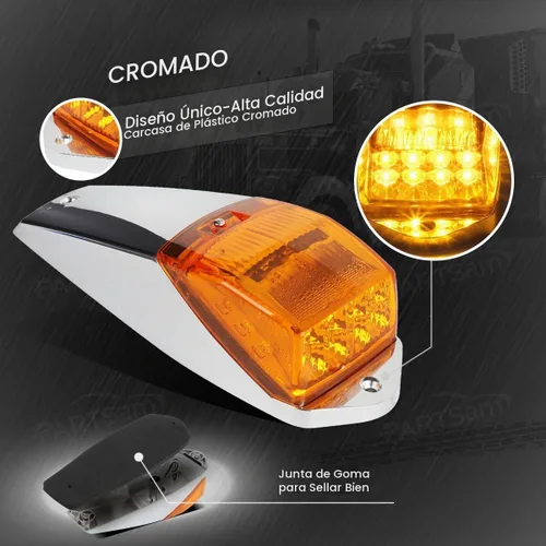 Vista 3 de Partsam 5 luces marcadoras para cabina de camión, 17 luces LED ámbar para techo superior con base cromada, repuesto para Lente ámbar/luz ámbar