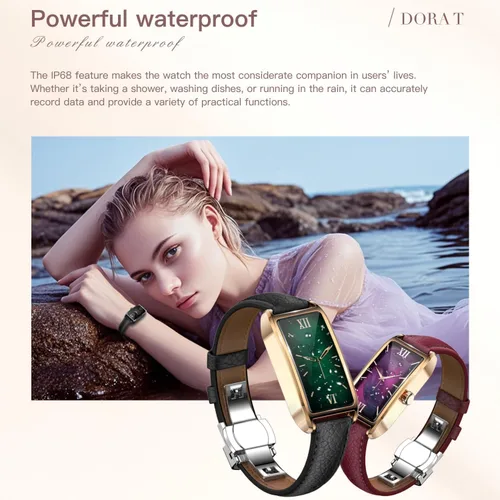 Vista 6 de Rastreador de actividad física para mujer, reloj de fitness para mujer, correa de cuero, funda de aleación, monitor de frecuencia cardíaca de lujo