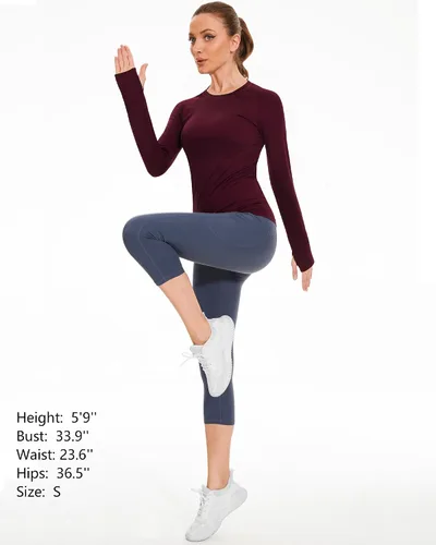 Vista 7 de Stelle Camisetas de entrenamiento para mujer, sin costuras, de manga larga, con agujeros para el pulgar para deportes, correr, atléticas, ajustadas