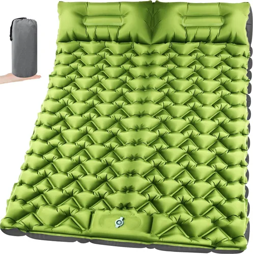 Vista 10 de Colchoneta de dormir para acampar para 2 personas, doble almohadilla de campamento con bomba de pie y almohada integrada, colchón de aire