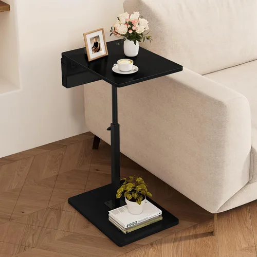 Vista 9 de Vagusicc - Mesa con bandeja para apoyabrazos de sofá, mesa giratoria de 360° con altura ajustable para TV, mesa auxiliar para espacios pequeños