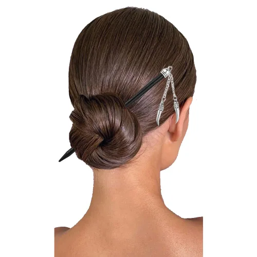 Vista 2 de Palos de pelo retro para cabello largo, simples horquillas chinas para mujeres, palillos de moda, accesorios para el cabello (pimienta plateada)