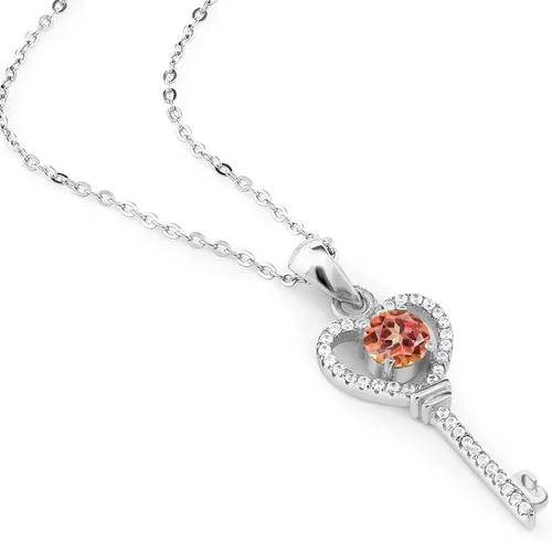 Vista 12 de Gem Stone King Collar con dije de llave de corazón para mujer, plata de ley 925, piedra natal de piedras preciosas, redondo de 0.197 in, con cadena