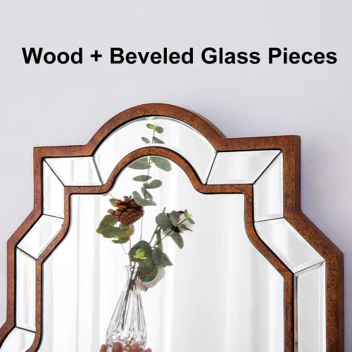 Vista 2 de Chende Espejo de pared decorativo para comedor, espejo de granja con marco de madera de bronce y vidrio biselado, espejo de baño irregular de 32 x